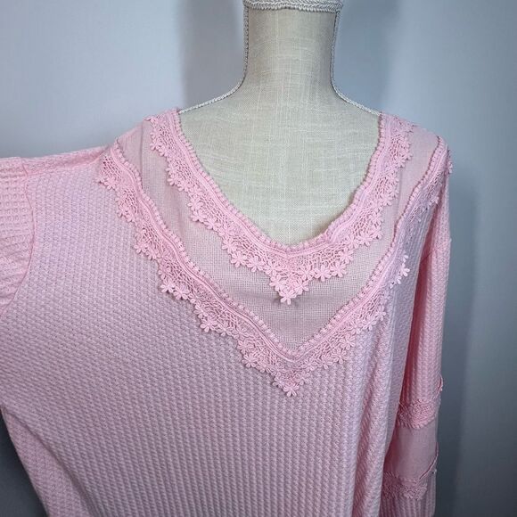 NWT Torrid Waffle VNeck Long Sleeve Mesh Insert  Sweatshirt Almond Blossom 2X - Picture 4 of 12